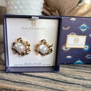 House of Harlow 1960 Gold and White Statement Earrings